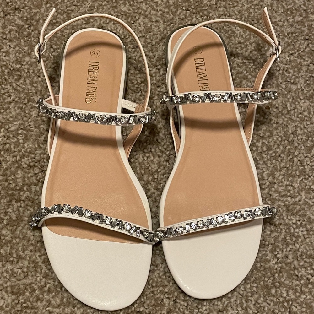 DREAM PAIRS Summer Shoes Strappy Rhinestone Open Toe Flat Sandals